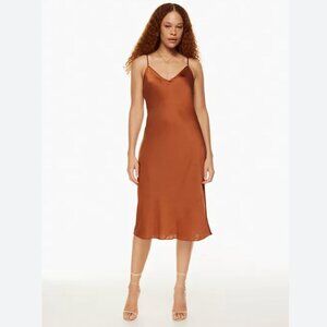Aritzia Wilfred Satin Slip Midi Dress – Copper Rust